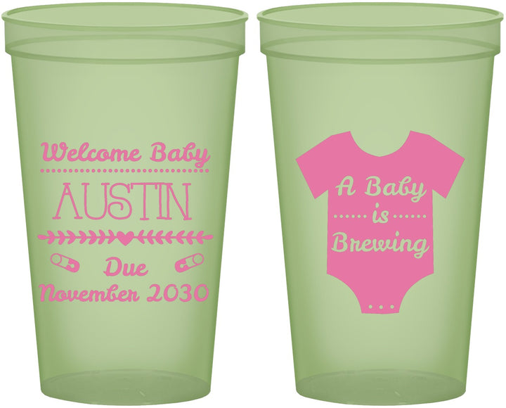 Custom Baby Shower 22 oz Glow In The Dark Cups - Baby Is Brewing | 90050