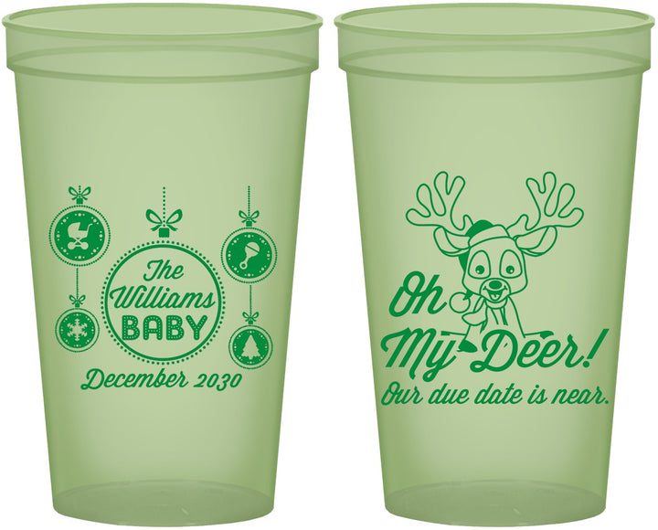 Custom Baby Shower 22 oz Glow In The Dark Cups - Oh My Deer Christmas | 90051