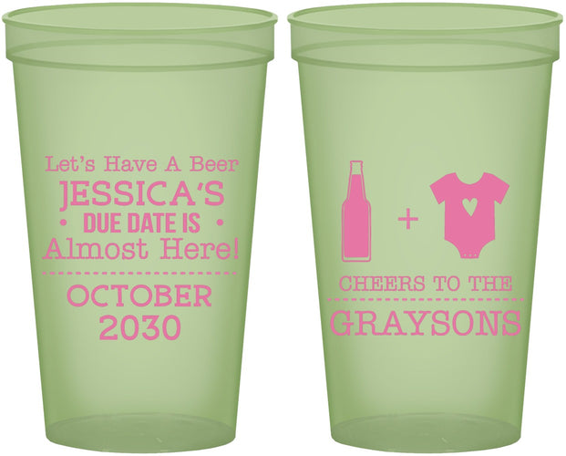 Custom Baby Shower 22 oz Glow In The Dark Cups - Due Date Almost Here | 90052
