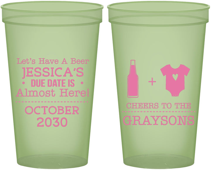 Custom Baby Shower 22 oz Glow In The Dark Cups - Due Date Almost Here | 90052