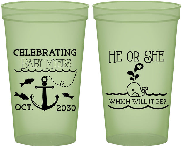 Custom Baby Shower 22 oz Glow In The Dark Cups - Gender Reveal Whale | 90053