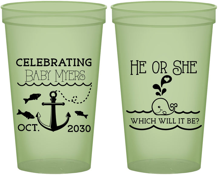 Custom Baby Shower 22 oz Glow In The Dark Cups - Gender Reveal Whale | 90053