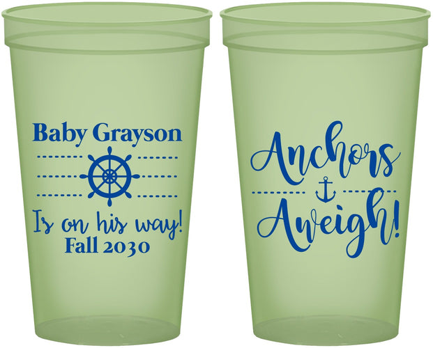 Custom Baby Shower 22 oz Glow In The Dark Cups - Nautical Anchors Aweigh | 90054
