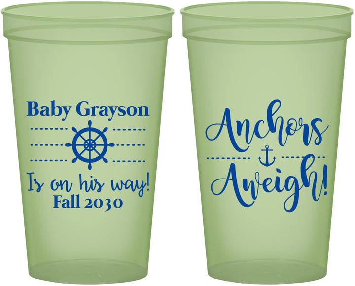 Custom Baby Shower 22 oz Glow In The Dark Cups - Nautical Anchors Aweigh | 90054