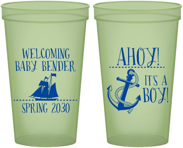 Custom Baby Shower 22 oz Glow In The Dark Cups - Nautical Ahoy It’s A Boy | 90055