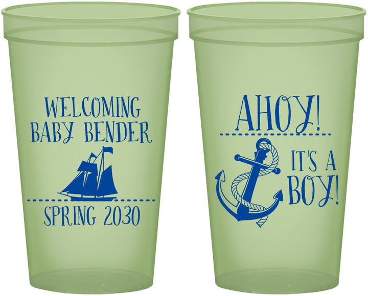 Custom Baby Shower 22 oz Glow In The Dark Cups - Nautical Ahoy It’s A Boy | 90055