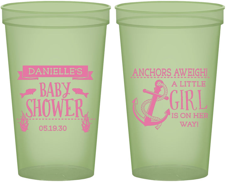 Custom Baby Shower 22 oz Glow In The Dark Cups - Anchors Aweigh Little Girl | 90056