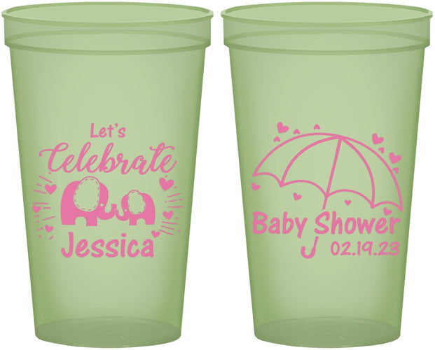 Custom Baby Shower 22 oz Glow In The Dark Cups - Elephant Lets Celebrate | 90058