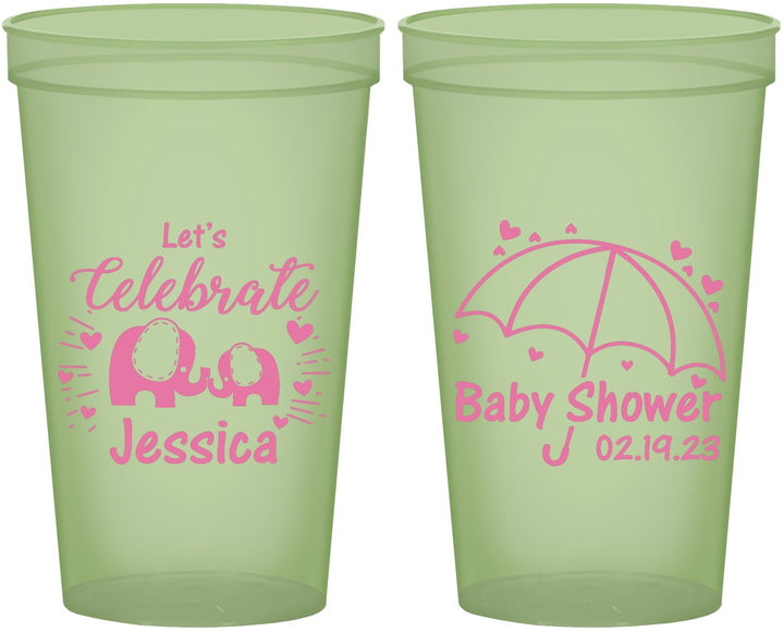 Custom Baby Shower 22 oz Glow In The Dark Cups - Elephant Lets Celebrate | 90058