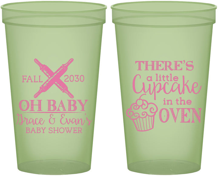 Custom Baby Shower 22 oz Glow In The Dark Cups - Cupcake In The Oven | 90059