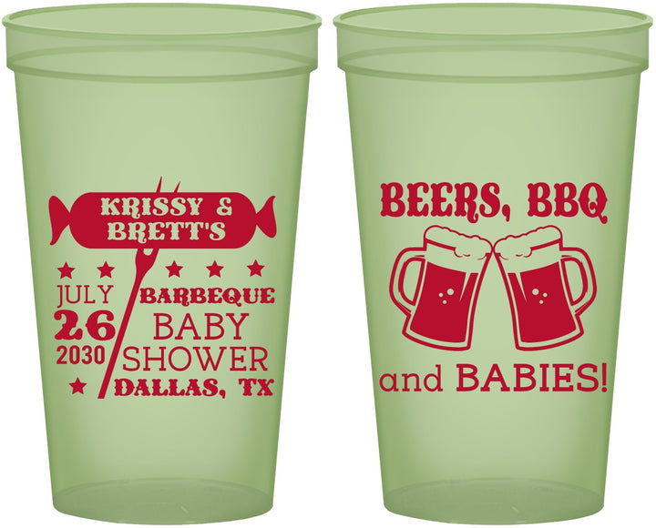 Custom Baby Shower 22 oz Glow In The Dark Cups - Beers Bbq Babies | 90060