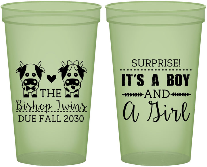 Custom Baby Shower 22 oz Glow In The Dark Cups - Twins Baby Cows | 90067