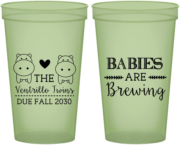 Custom Baby Shower 22 oz Glow In The Dark Cups - Twins Baby Hippos | 90069