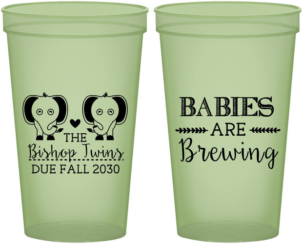 Custom Baby Shower 22 oz Glow In The Dark Cups - Twins Baby Elephant | 90071