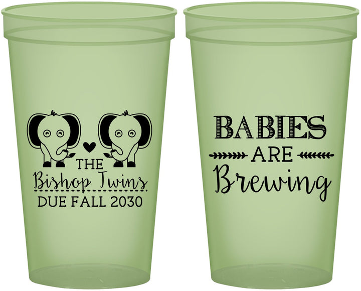 Custom Baby Shower 22 oz Glow In The Dark Cups - Twins Baby Elephant | 90071