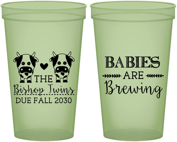 Custom Baby Shower 22 oz Glow In The Dark Cups - Twins Baby Cows | 90072