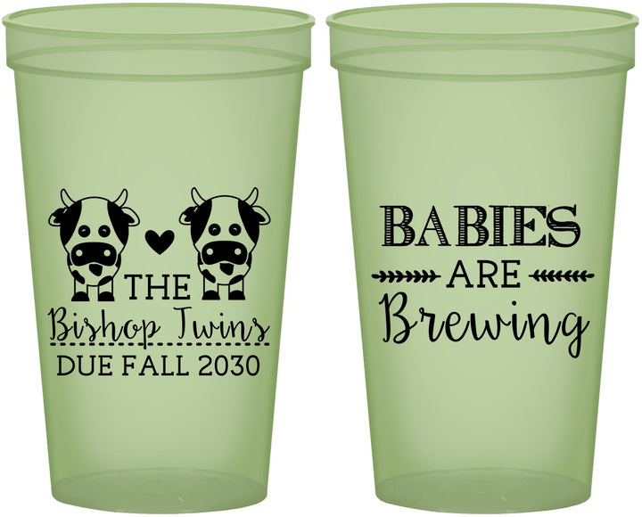 Custom Baby Shower 22 oz Glow In The Dark Cups - Twins Baby Cows | 90072