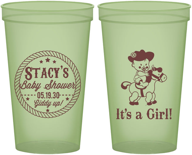 Custom Baby Shower 22 oz Glow In The Dark Cups - Horse It’s A Girl | 90077