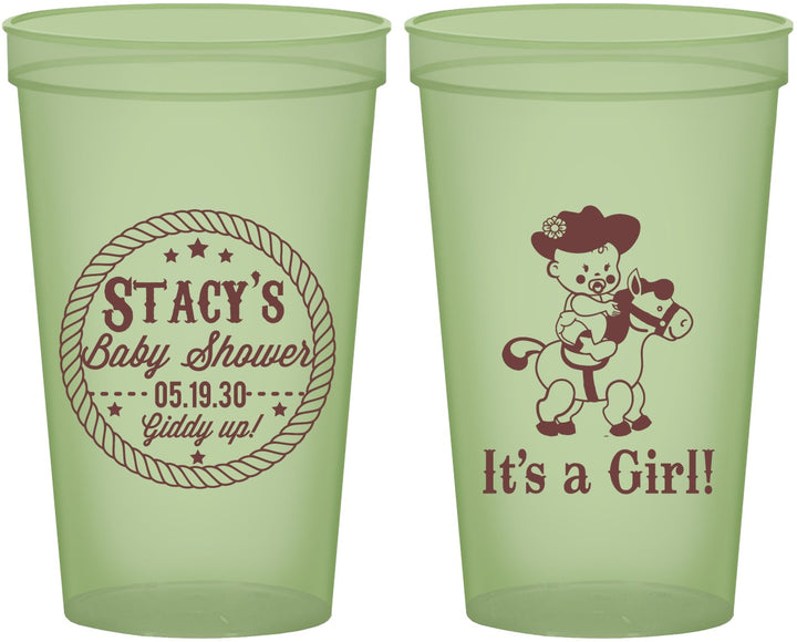 Custom Baby Shower 22 oz Glow In The Dark Cups - Horse It’s A Girl | 90077