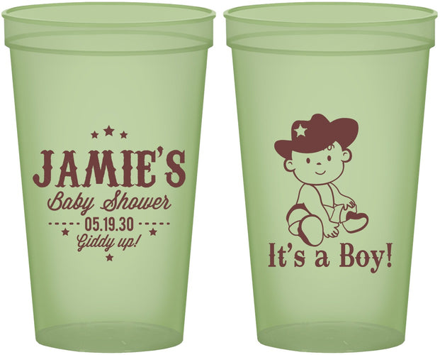 Custom Baby Shower 22 oz Glow In The Dark Cups - Cowboy It’s A Boy | 90078