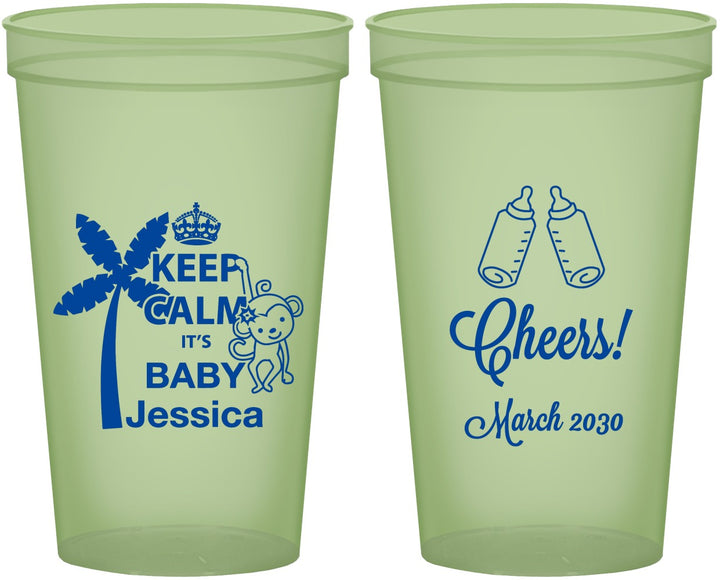 Custom Baby Shower 22 oz Glow In The Dark Cups - Baby Monkey | 90082