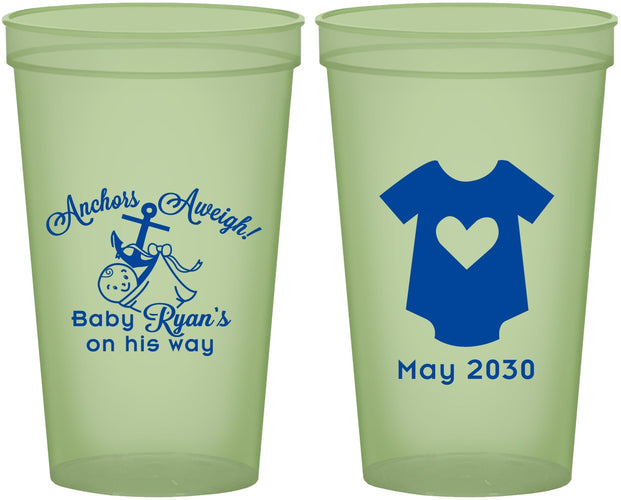 Custom Baby Shower 22 oz Glow In The Dark Cups - Nautical Anchors Aweigh | 90083