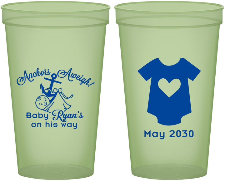 Custom Baby Shower 22 oz Glow In The Dark Cups - Nautical Anchors Aweigh | 90083