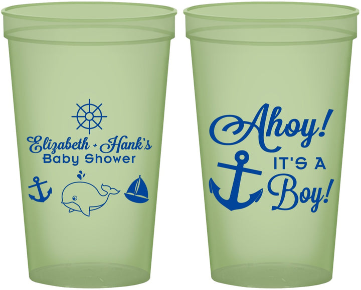Custom Baby Shower 22 oz Glow In The Dark Cups - Nautical Ahoy It’s A Boy | 90093