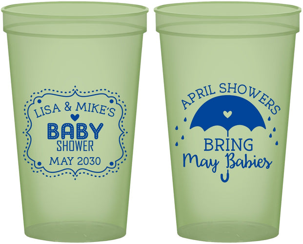 Custom Baby Shower 22 oz Glow In The Dark Cups - April Showers May Babies | 90096