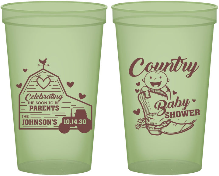 Custom Baby Shower 22 oz Glow In The Dark Cups - Farm Tractor Country | 90102