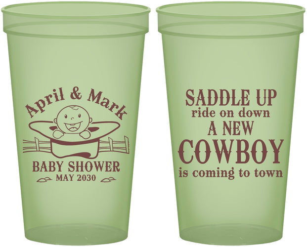 Custom Baby Shower 22 oz Glow In The Dark Cups - New Cowboy | 90104