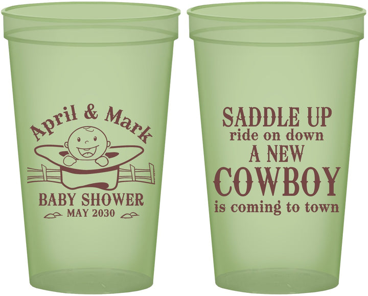 Custom Baby Shower 22 oz Glow In The Dark Cups - New Cowboy | 90104