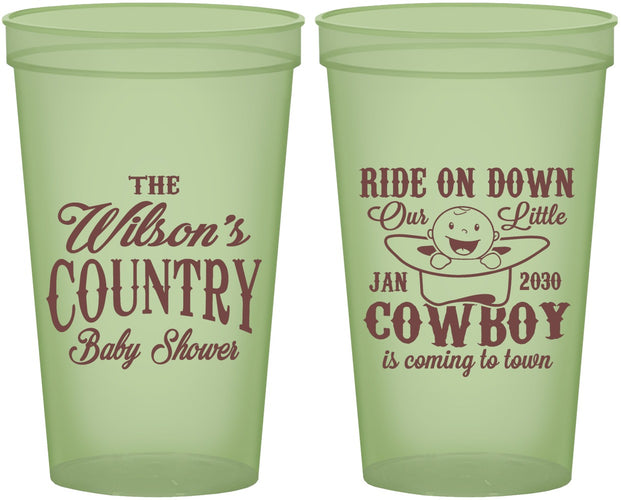 Custom Baby Shower 22 oz Glow In The Dark Cups - Cowboy Coming To Town | 90105