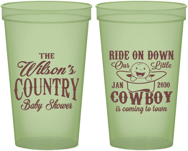 Custom Baby Shower 22 oz Glow In The Dark Cups - Cowboy Coming To Town | 90105
