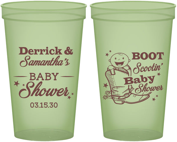 Custom Baby Shower 22 oz Glow In The Dark Cups - Boot Scootin | 90106