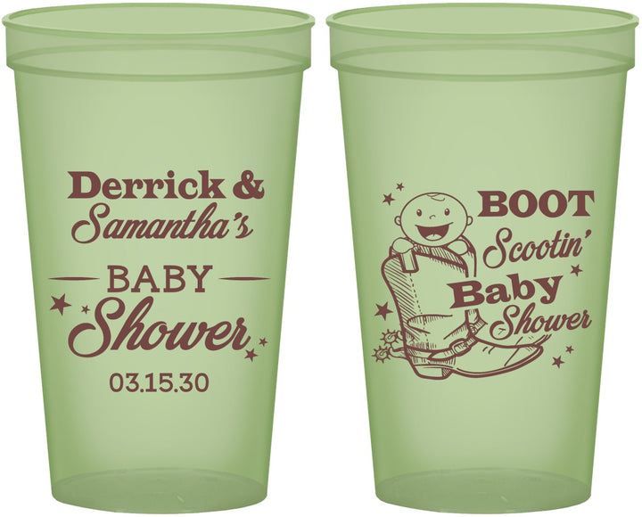 Custom Baby Shower 22 oz Glow In The Dark Cups - Boot Scootin | 90106