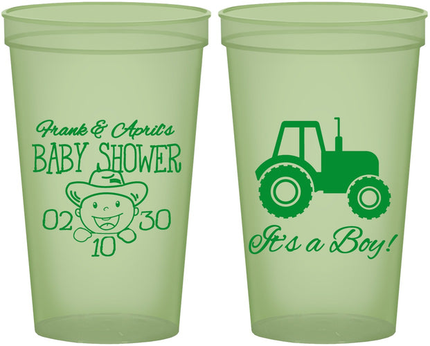 Custom Baby Shower 22 oz Glow In The Dark Cups - Tractor | 90109