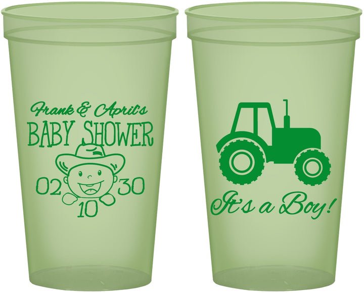 Custom Baby Shower 22 oz Glow In The Dark Cups - Tractor | 90109