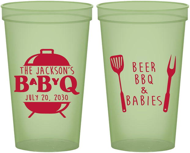 Custom Baby Shower 22 oz Glow In The Dark Cups - Beers Bbq Babies | 90112