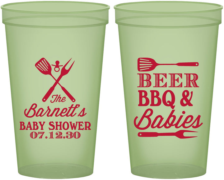 Custom Baby Shower 22 oz Glow In The Dark Cups - Beers Bbq Babies | 90113