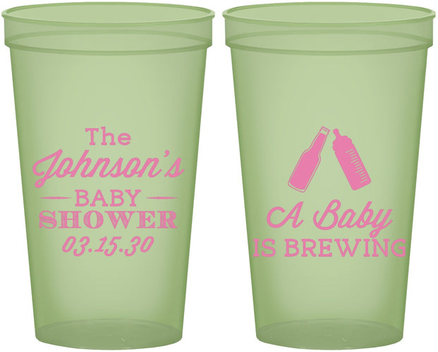 Custom Baby Shower 22 oz Glow In The Dark Cups - Baby Is Brewing | 90116