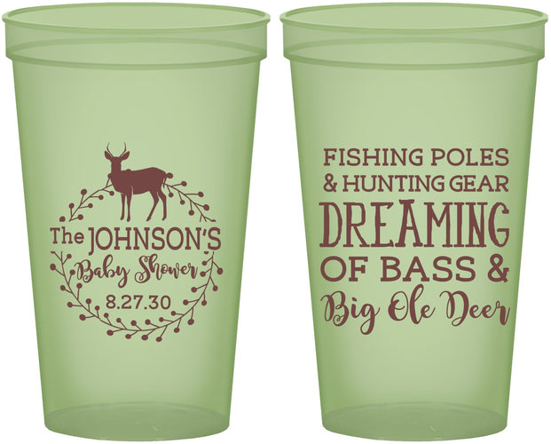 Custom Baby Shower 22 oz Glow In The Dark Cups - Fishing Hunting | 90119