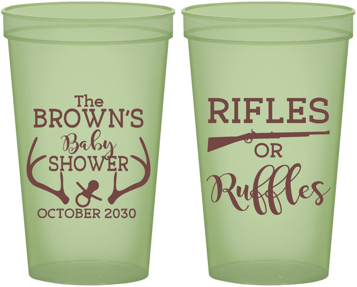 Custom Baby Shower 22 oz Glow In The Dark Cups - Rifles Or Ruffles | 90122