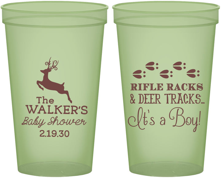 Custom Baby Shower 22 oz Glow In The Dark Cups - Rifle Racks Deer Tracks | 90128