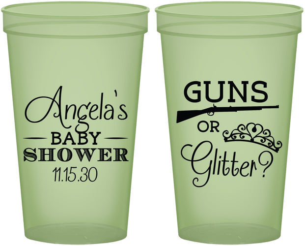 Custom Baby Shower 22 oz Glow In The Dark Cups - Guns Or Glitter | 90130
