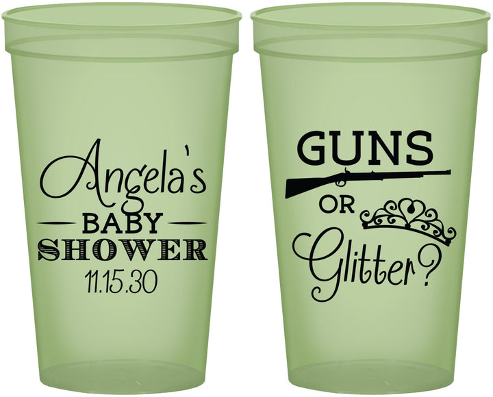 Custom Baby Shower 22 oz Glow In The Dark Cups - Guns Or Glitter | 90130