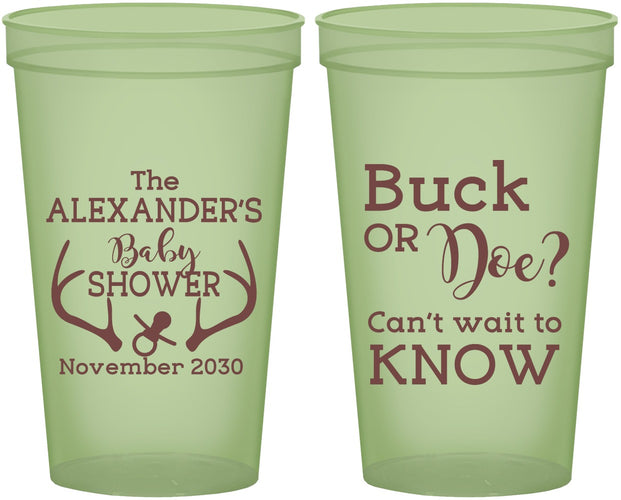 Custom Baby Shower 22 oz Glow In The Dark Cups - Gender Reveal Buck Or Doe | 90131