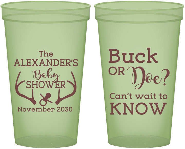 Custom Baby Shower 22 oz Glow In The Dark Cups - Gender Reveal Buck Or Doe | 90131