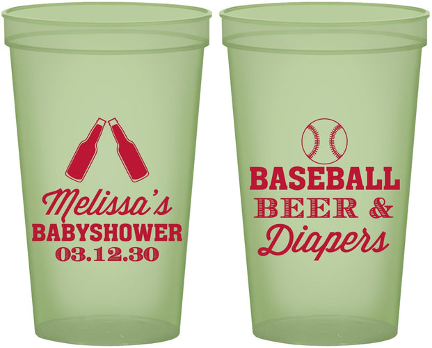 Custom Baby Shower 22 oz Glow In The Dark Cups - Baseball Beer Diapers | 90132