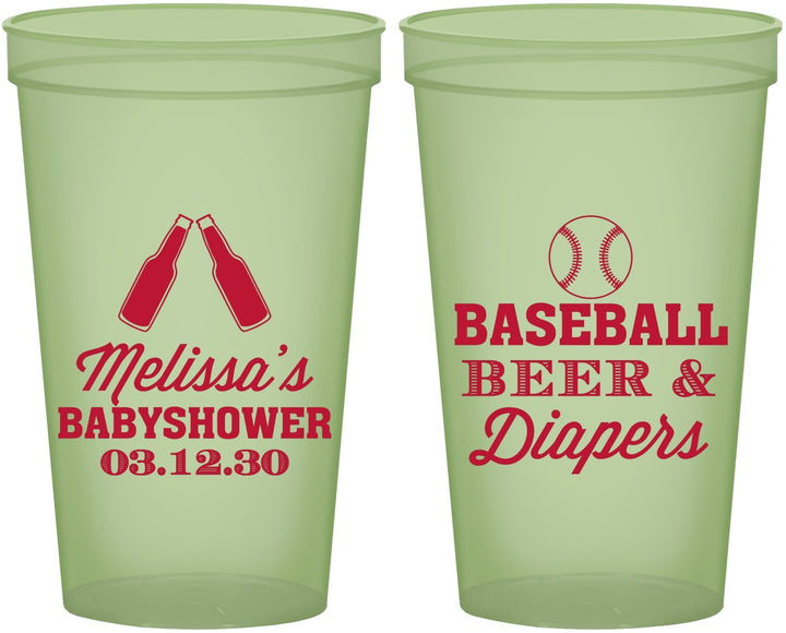 Custom Baby Shower 22 oz Glow In The Dark Cups - Baseball Beer Diapers | 90132